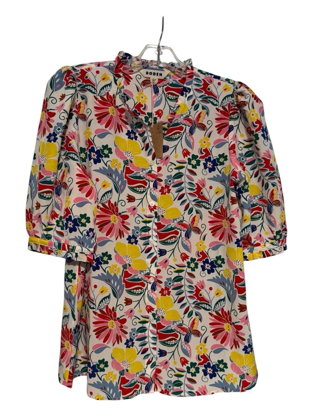 Boden Frill Detail Silk Top Wildflower Floral Blouse NWT Size 6 - Picture 2 of 4